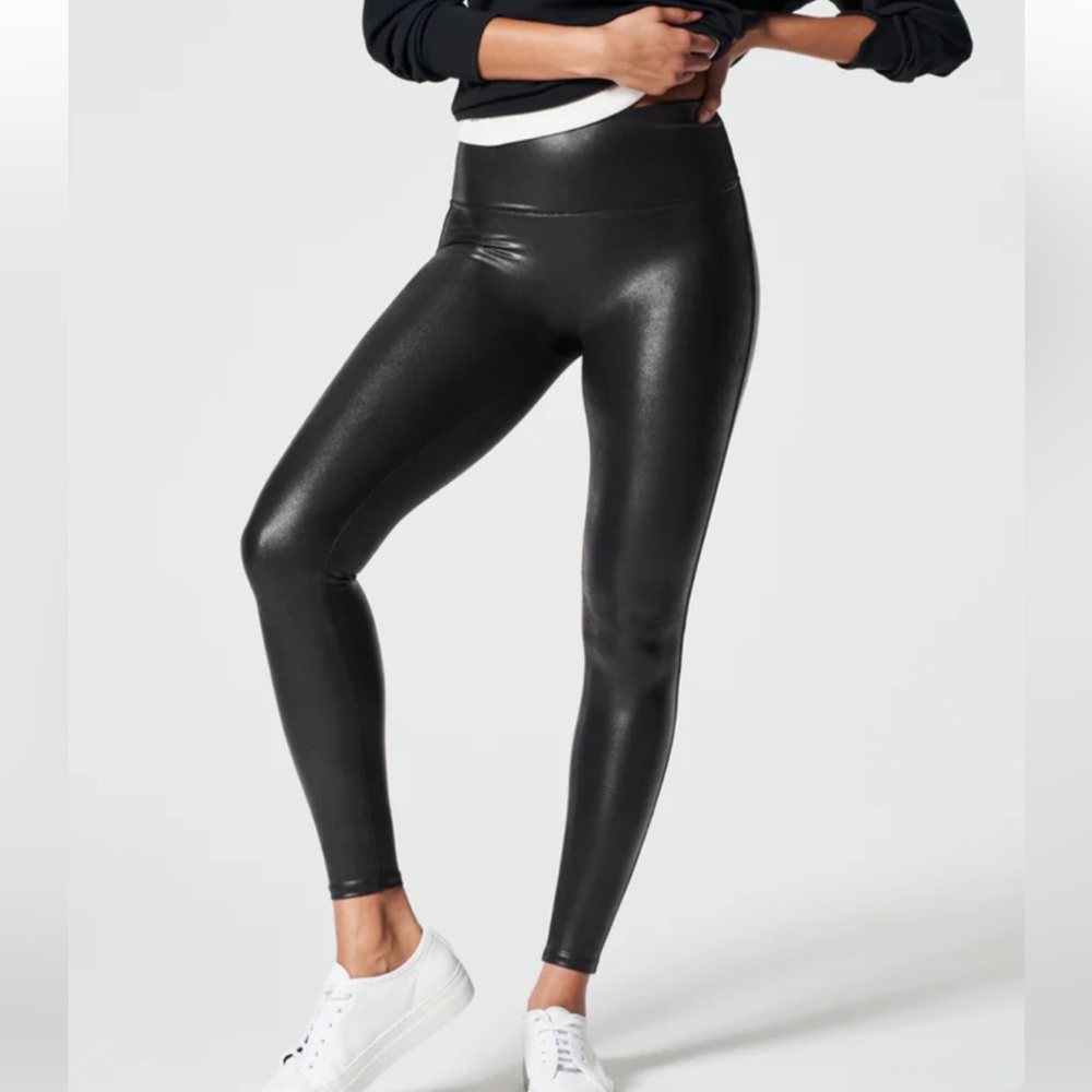 NWT SPANX FAUX LEATHER LEGGINGS IN BLACK SZ LARGE LG TALL